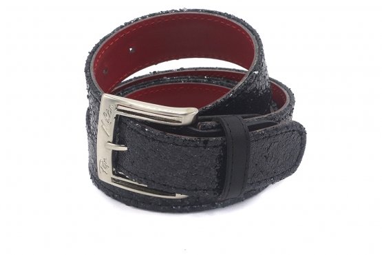 Modèle de ceinture Max, fabriqué en Glitter Negro Napa Negra