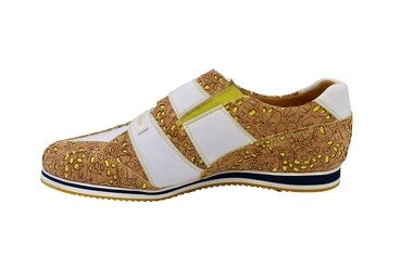 Zapato modelo Canyon, fabricado en Napa Blanca Corcho Laser 07 Amarillo