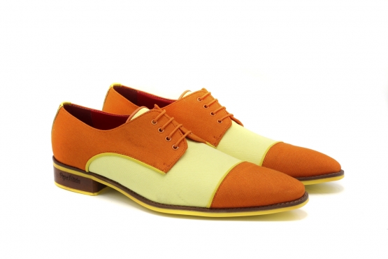 Zapato modelo Lemon, fabricado en Lino Amarillo & Naranja - Napa Naranja